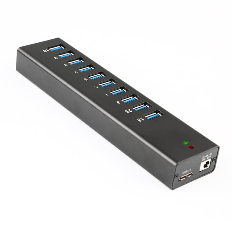 10 Ports USB 3.0 HUB with sync and charge mobile devices.