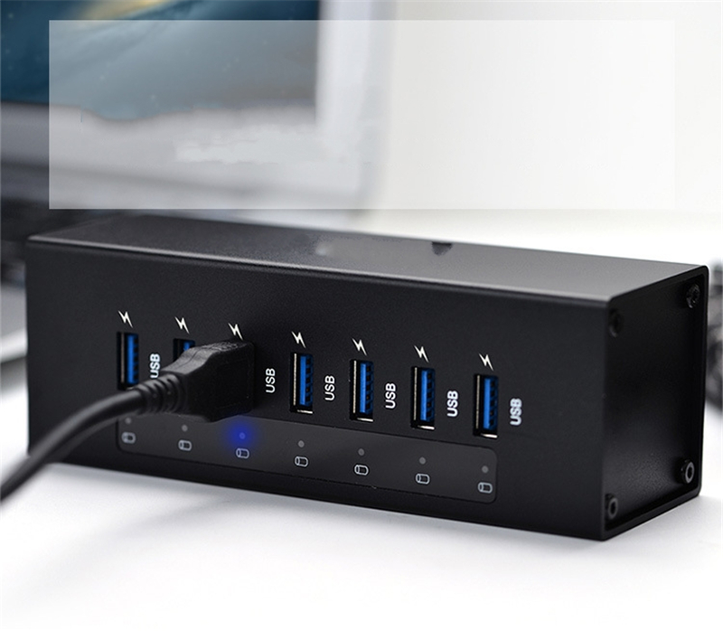 High Speed 7-Port USB 3.0 Hub is designed as a Super-Speed rugged  industrial style hub with its mounting brackets
