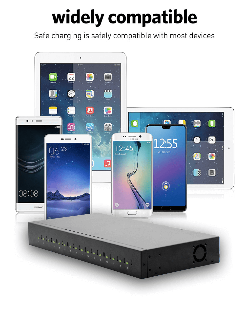 1U rack-mountable USB C charger charges up to 16 tablets