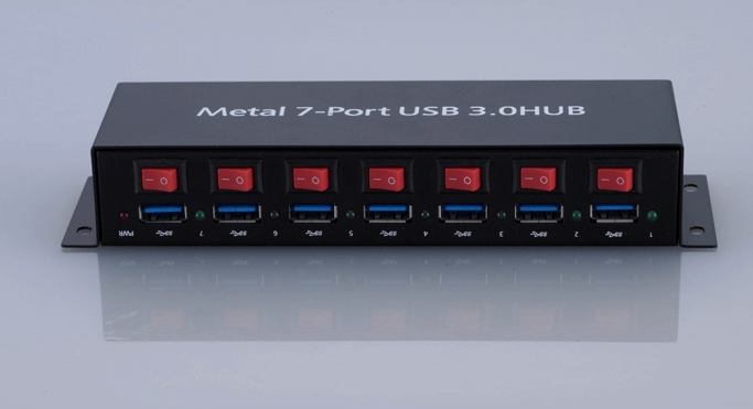 7-Port USB 3.0 Din Rail Mountable Hub Metal Chassis