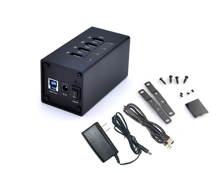 B-04A USB 3.0 hub with power adapter and mounting accessories