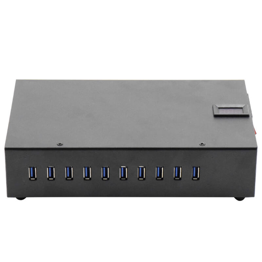 10 Ports USB Charging Station front view with USB ports