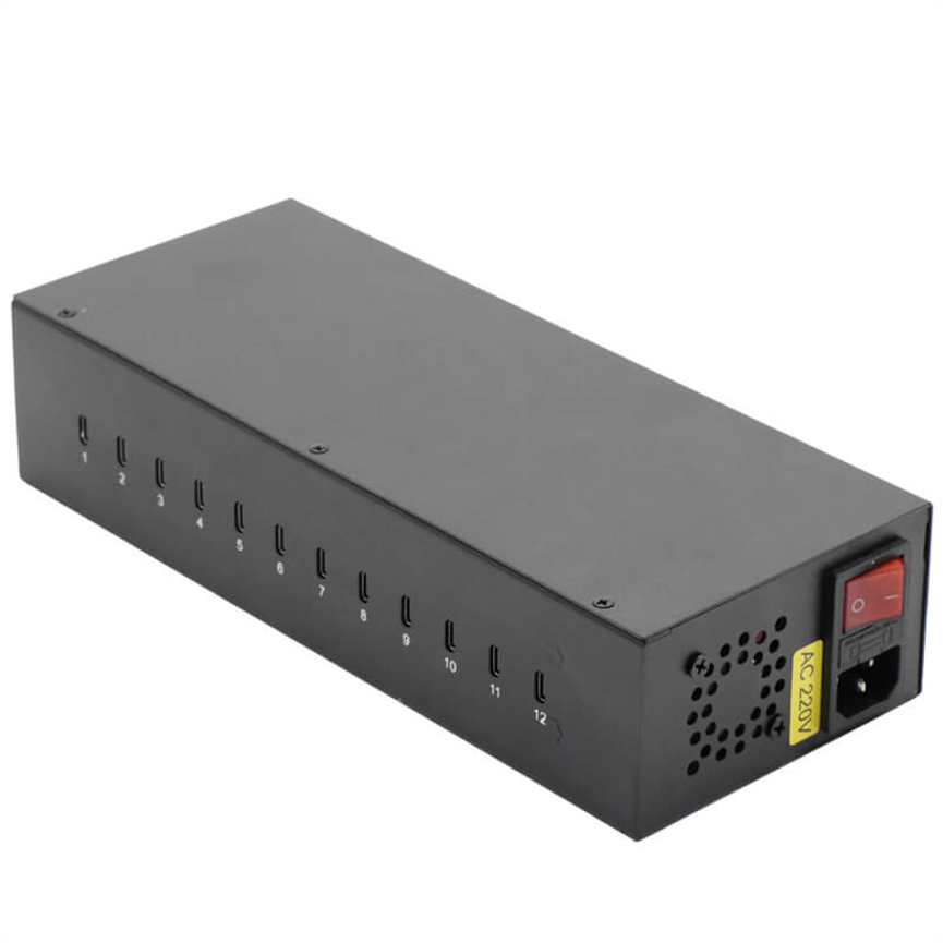 1. 12 Ports Type C Charger rear power connection