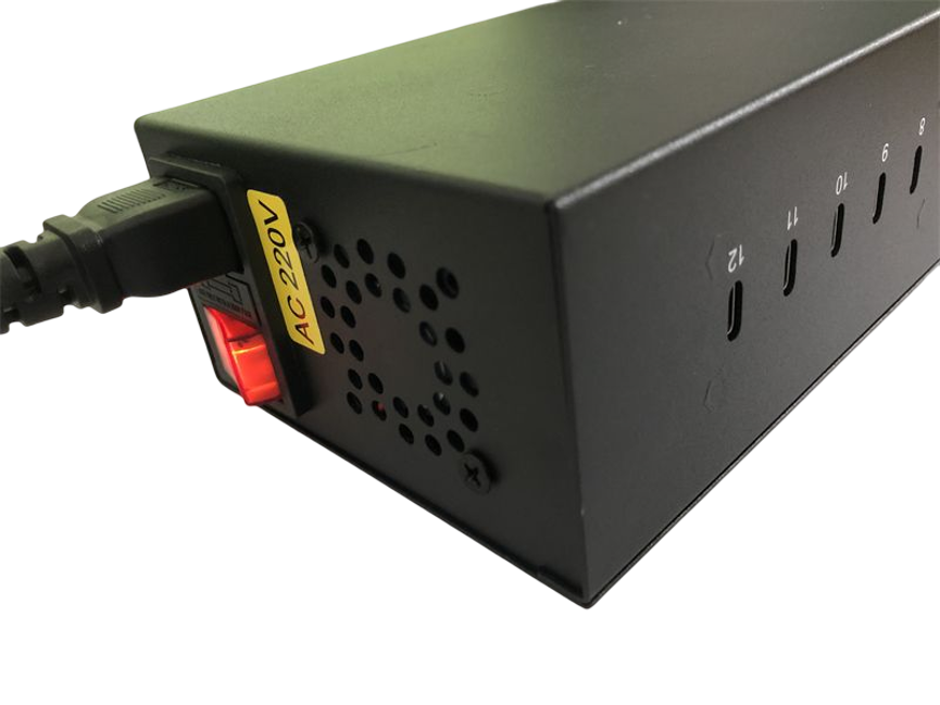 12 Ports Type C Charger 250W angled view