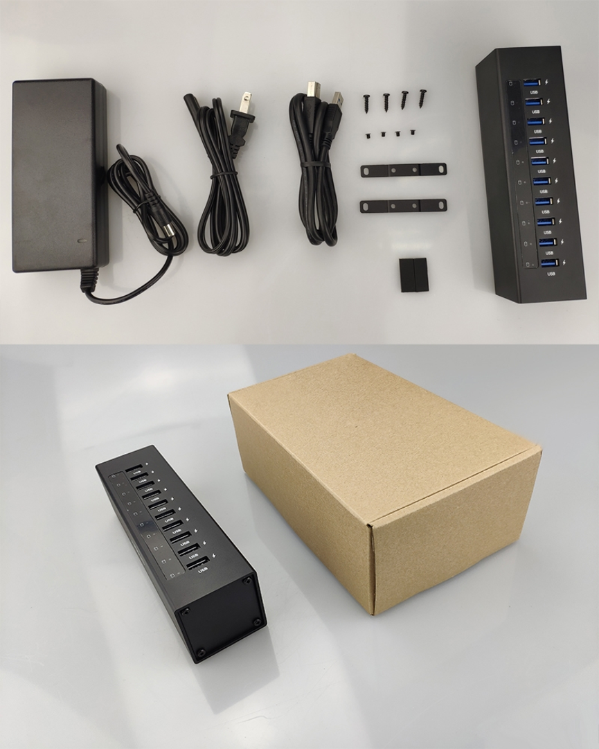 B-10A 10 Port USB 3.0 HUB with power adapter and accessories