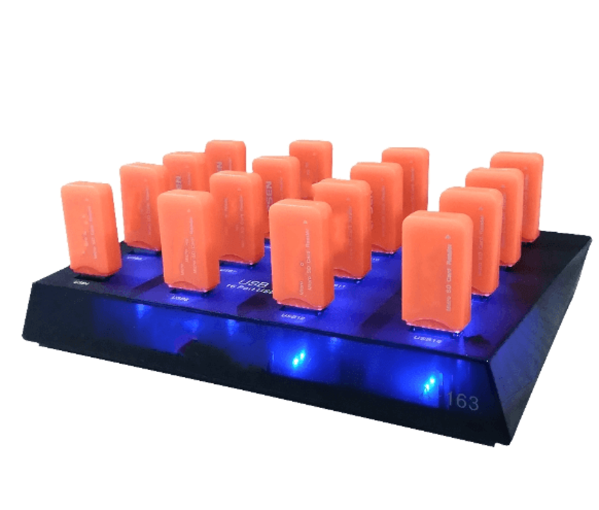 16 Port USB Duplicator with LED indicators and USB devices