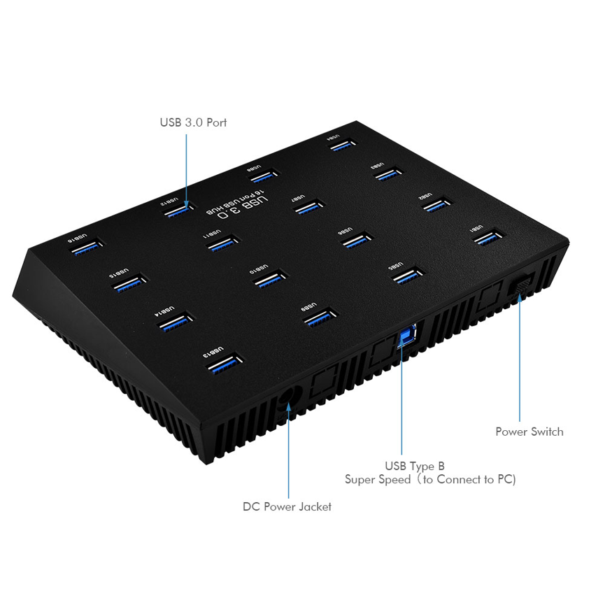 16 Port USB Duplicator USB 3.0 ports and power switch
