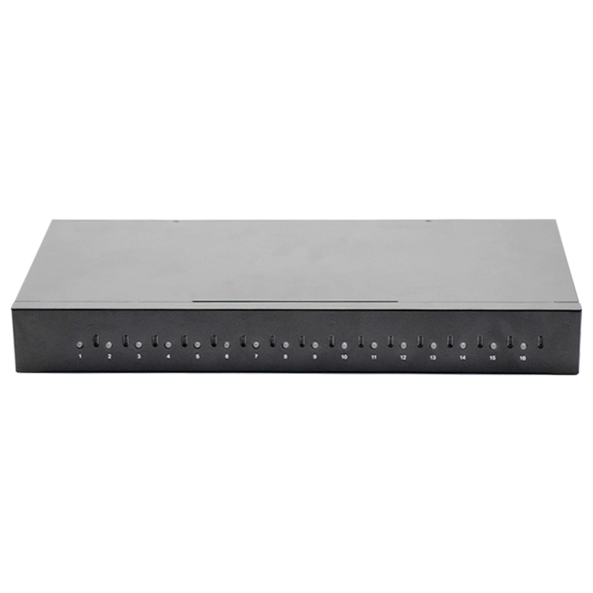 16 Port USB-C Charger TC-16 front view with charging ports