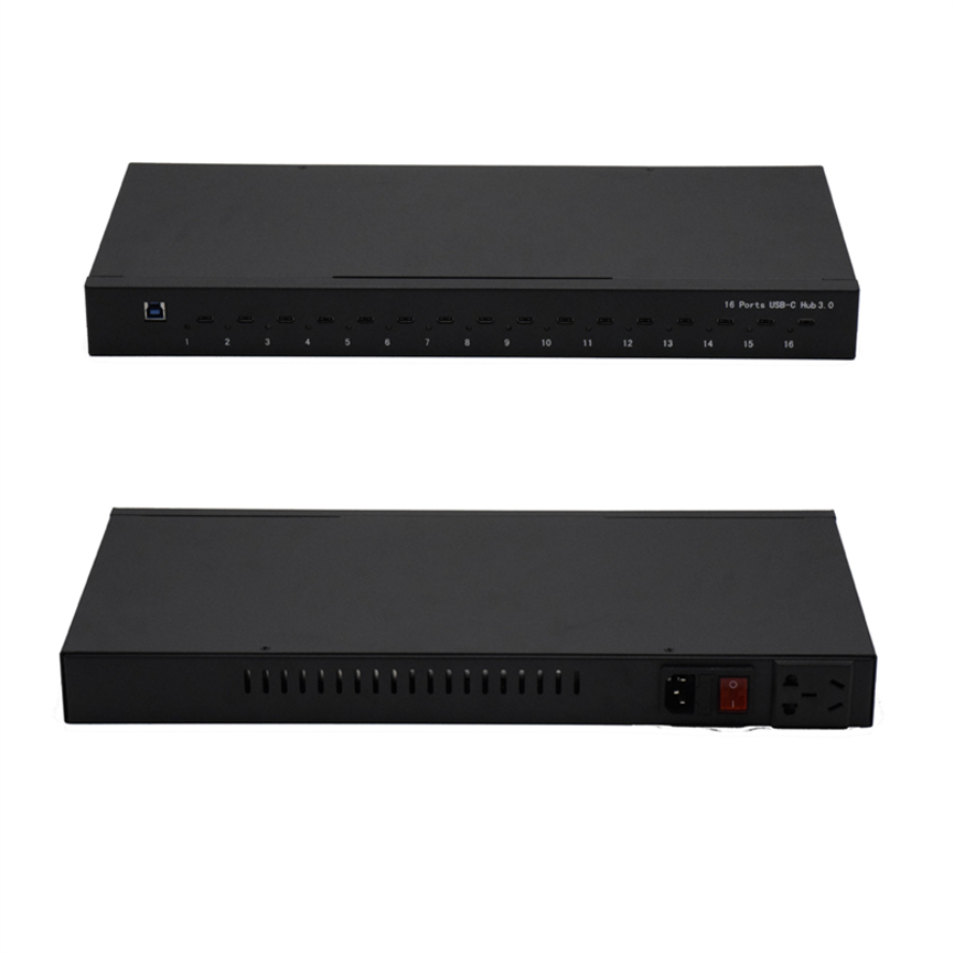 16 Port Type C HUB TH-16 front and rear views