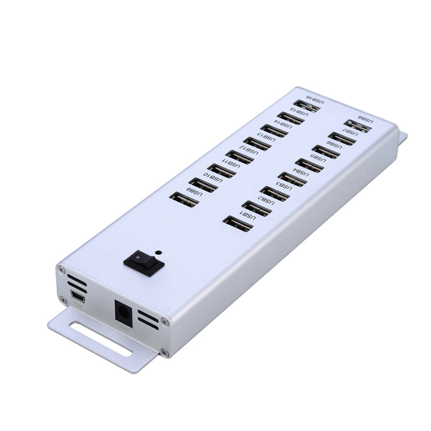 16 Port USB 2.0 HUB front view with USB 2.0 ports and power switch