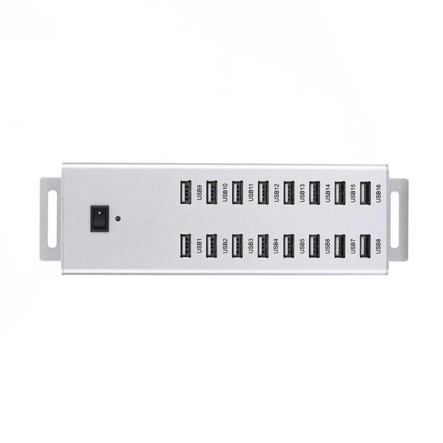 1. 16 Port USB 2.0 HUB top view with 16 USB ports